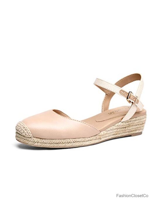 Shoes - Closed Toe Espadrilles Wedge Sandals with Adjustable Ankle Strap